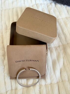 David Yurman Silver Cable Bracelet with Garnet Tips
